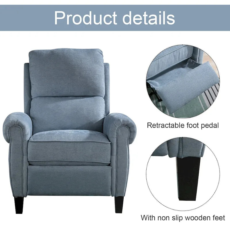 Fauteuil inclinable à dossier basculant, revêtu de chenille, avec repose-pieds fixe