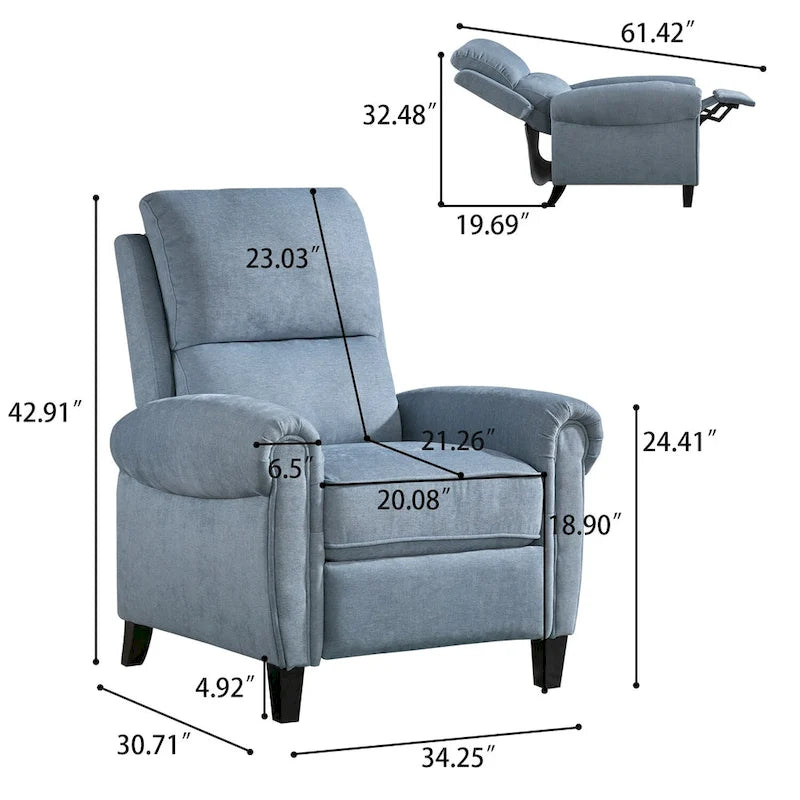 Fauteuil inclinable à dossier basculant, revêtu de chenille, avec repose-pieds fixe