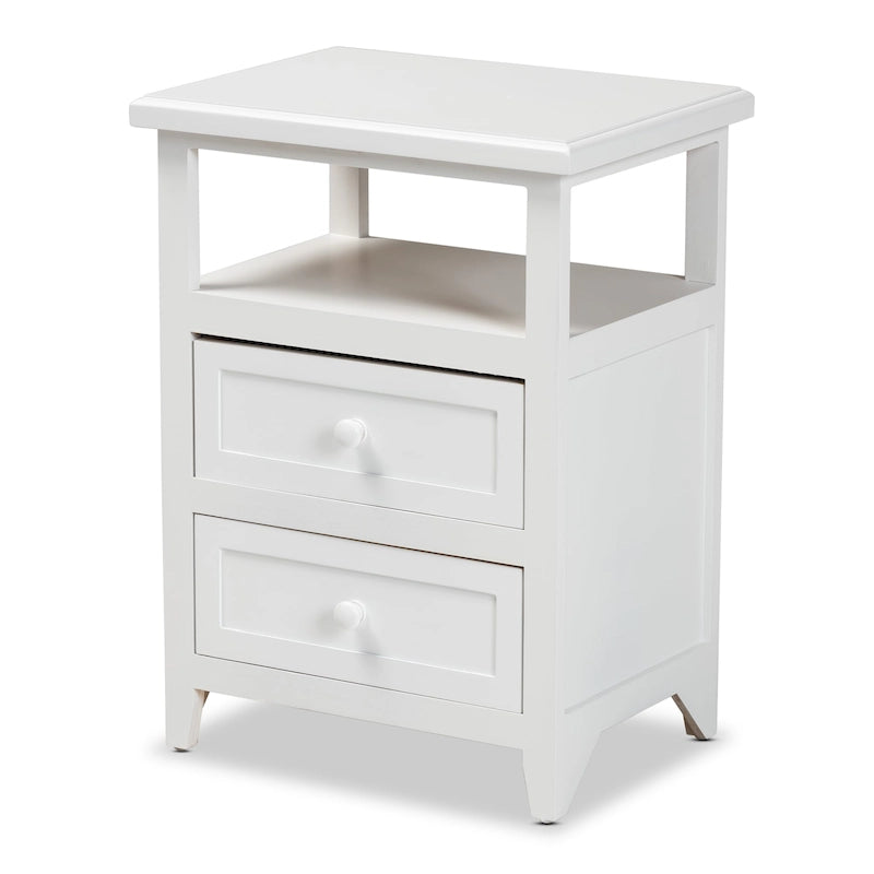 Table de bout Karsen en bois blanc au fini moderne et contemporain à 2 tiroirs