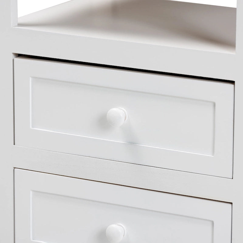 Table de bout Karsen en bois blanc au fini moderne et contemporain à 2 tiroirs