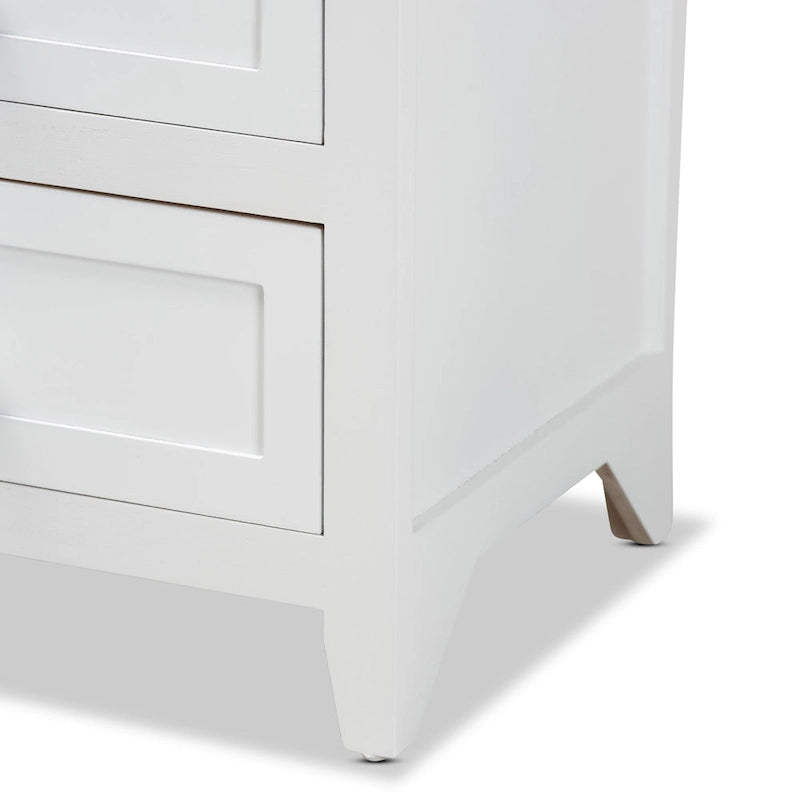 Table de bout Karsen en bois blanc au fini moderne et contemporain à 2 tiroirs
