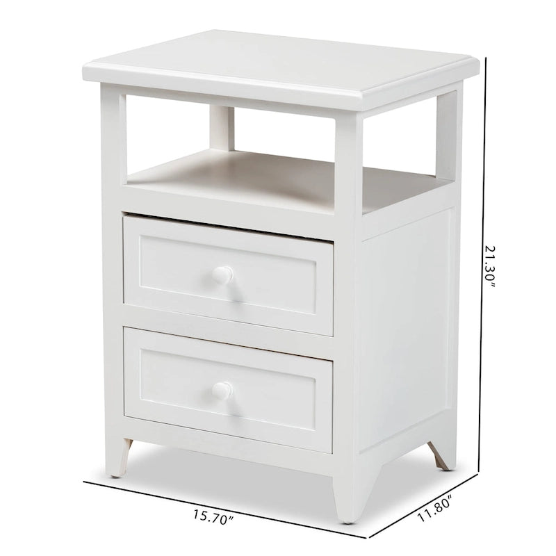 Table de bout Karsen en bois blanc au fini moderne et contemporain à 2 tiroirs