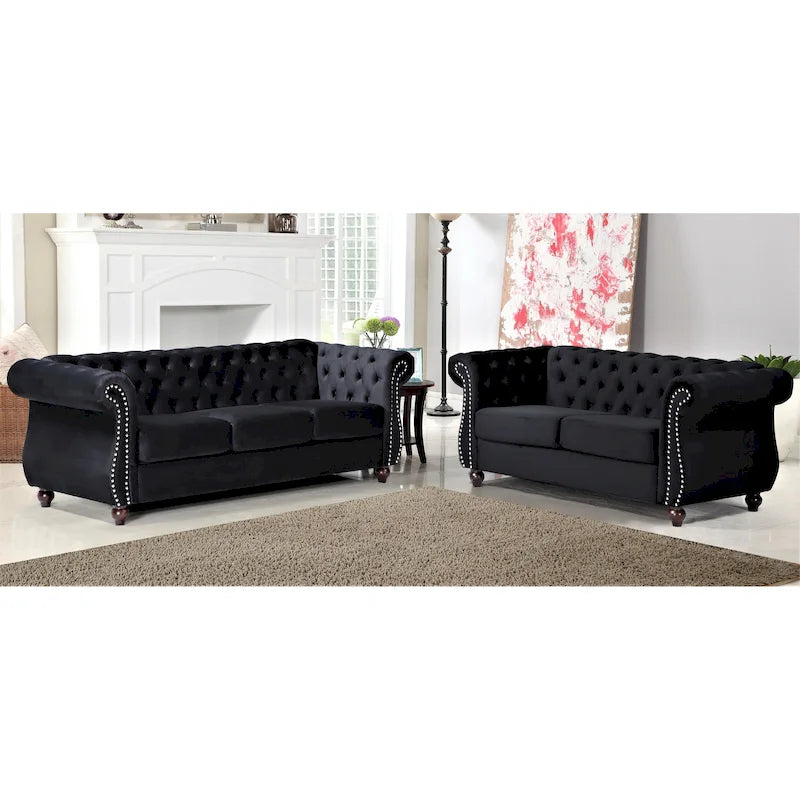 Ensemble de salon 2 pièces Chesterfield en velours