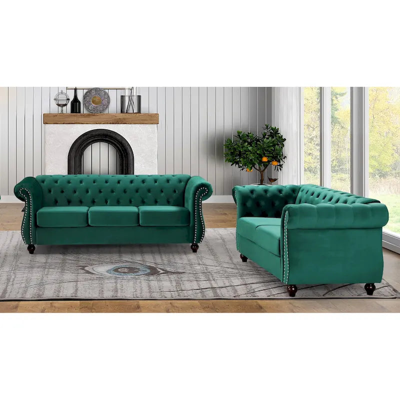 Ensemble de salon 2 pièces Chesterfield en velours