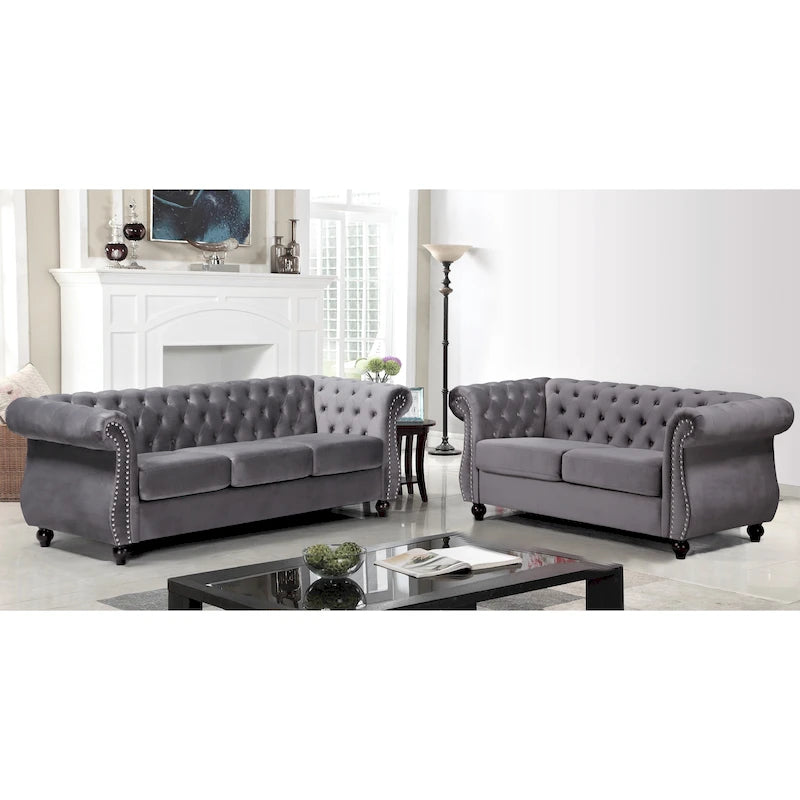 Ensemble de salon 2 pièces Chesterfield en velours