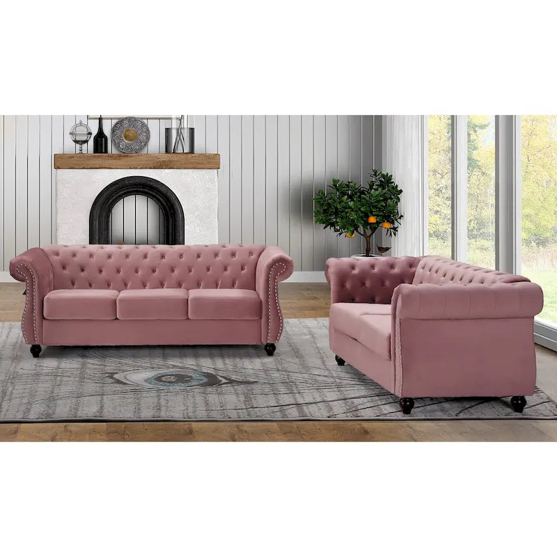 Ensemble de salon 2 pièces Chesterfield en velours
