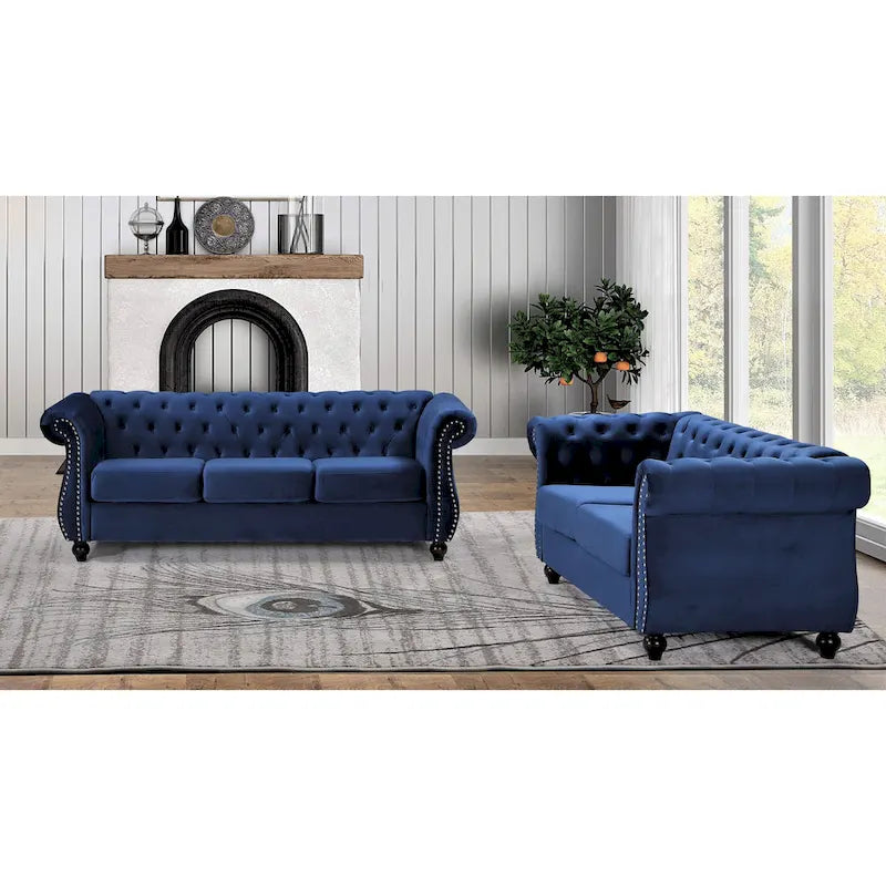 Ensemble de salon 2 pièces Chesterfield en velours