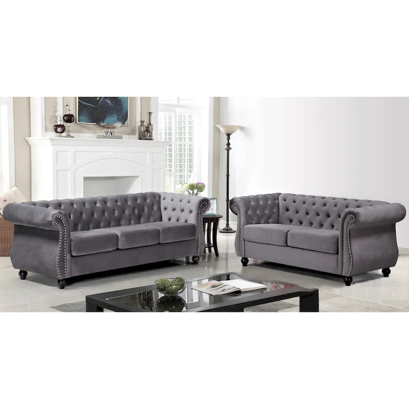 Ensemble de salon 2 pièces Chesterfield en velours