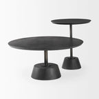 Table d'appoint ronde Maxwell en bois marron foncé avec piédestal en métal noir