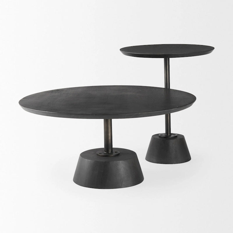 Table d'appoint ronde Maxwell en bois marron foncé avec piédestal en métal noir