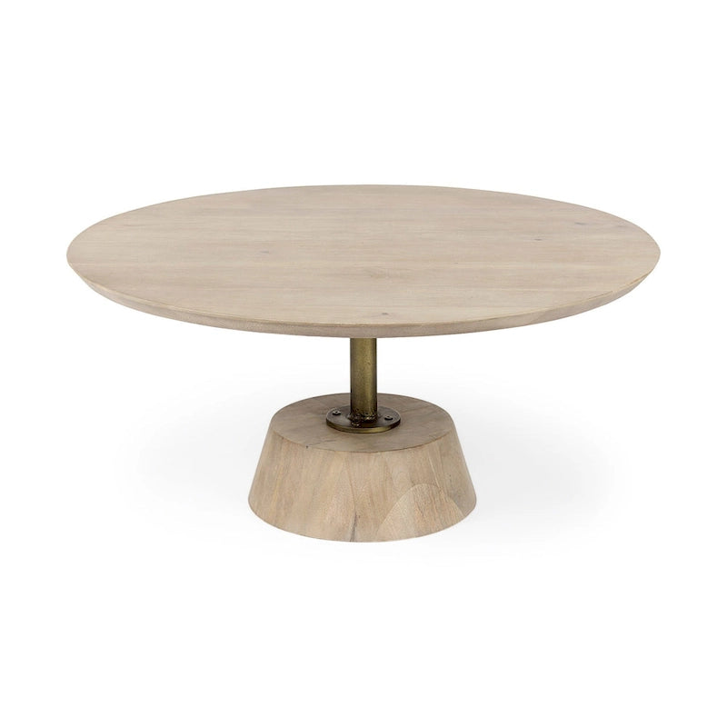 Table d'appoint ronde Maxwell en bois marron foncé avec piédestal en métal noir