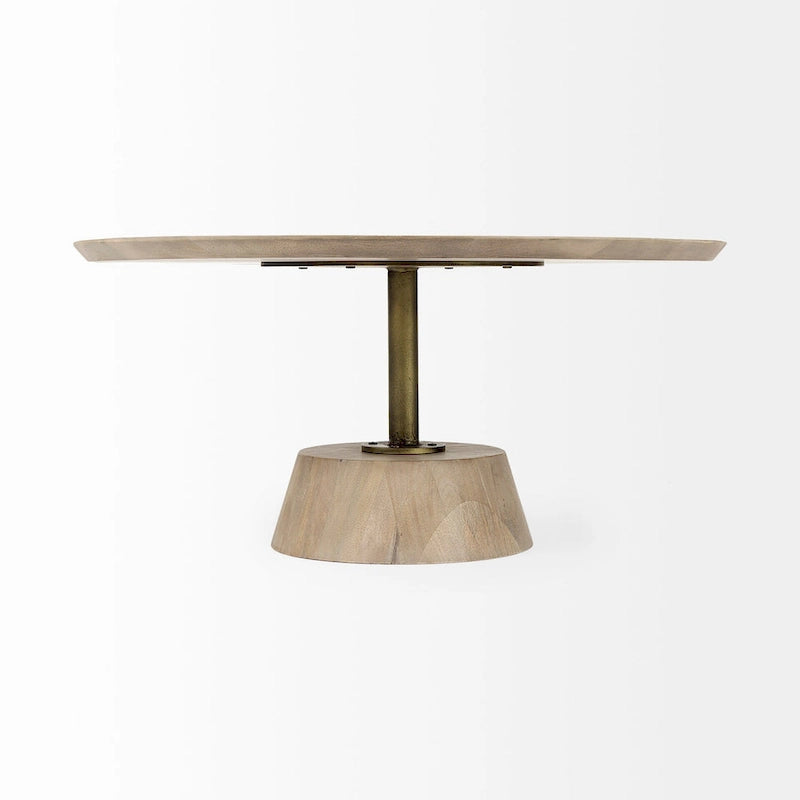 Table d'appoint ronde Maxwell en bois marron foncé avec piédestal en métal noir