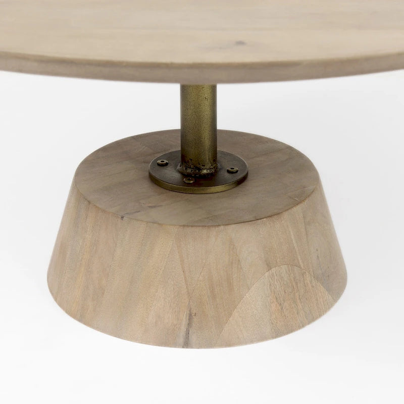 Table d'appoint ronde Maxwell en bois marron foncé avec piédestal en métal noir