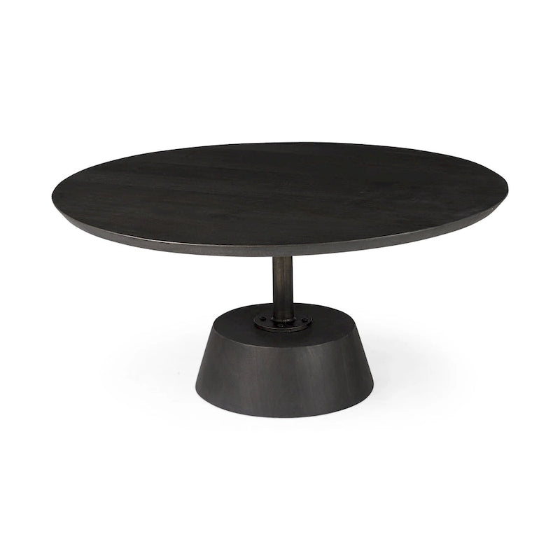 Table d'appoint ronde Maxwell en bois marron foncé avec piédestal en métal noir