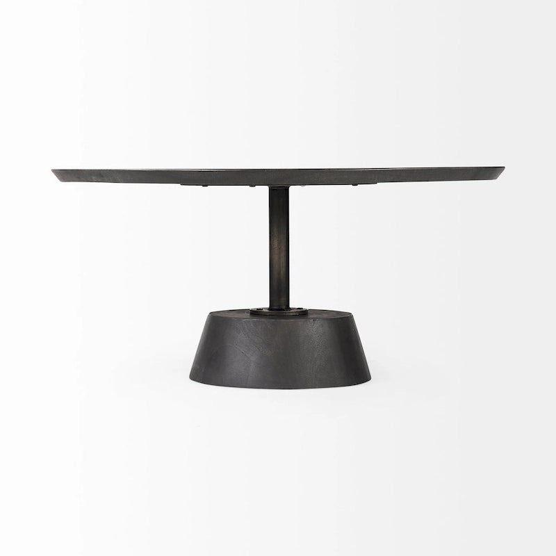 Table d'appoint ronde Maxwell en bois marron foncé avec piédestal en métal noir