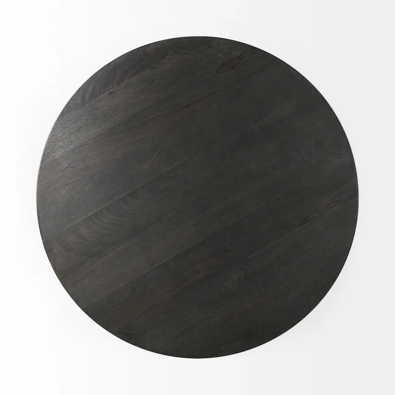 Table d'appoint ronde Maxwell en bois marron foncé avec piédestal en métal noir