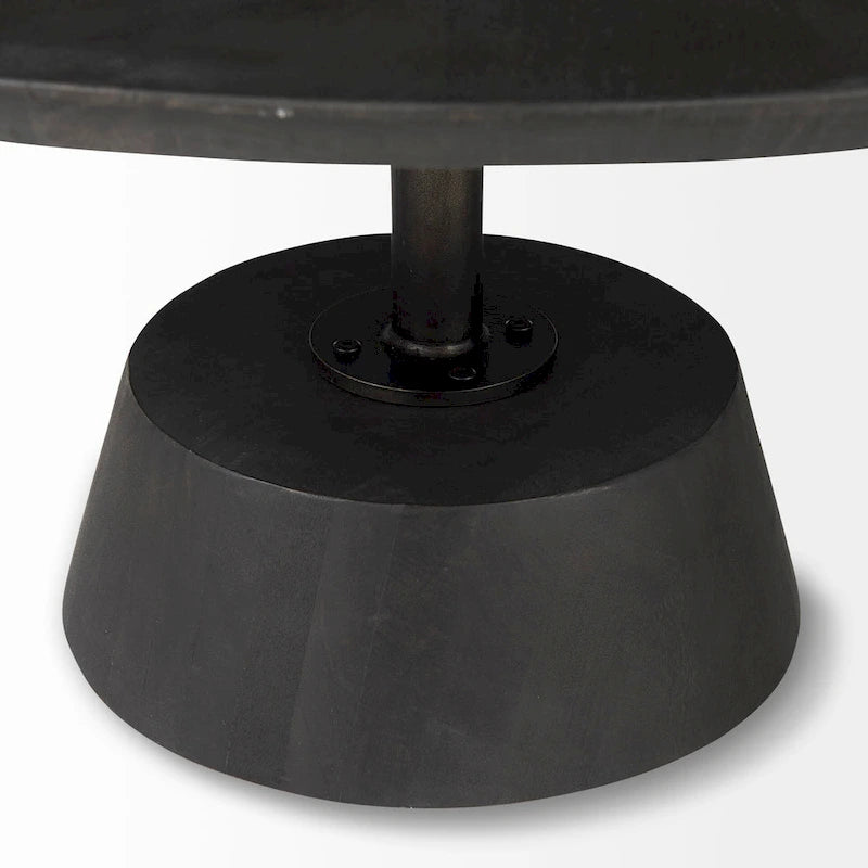 Table d'appoint ronde Maxwell en bois marron foncé avec piédestal en métal noir