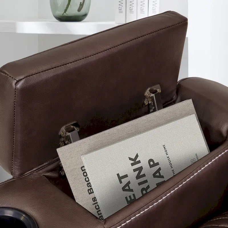 Fauteuil inclinable électrique avec appuie-tête réglable, ports USB et porte-gobelets, rangement dissimulé dans les accoudoirs pour cinéma maison