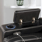 Fauteuil inclinable électrique avec appuie-tête réglable, ports USB et porte-gobelets, rangement dissimulé dans les accoudoirs pour cinéma maison