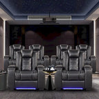 Fauteuil inclinable électrique avec appuie-tête réglable, ports USB et porte-gobelets, rangement dissimulé dans les accoudoirs pour cinéma maison