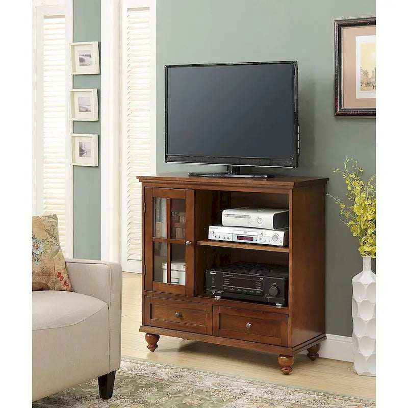 Meuble TV Highboy 40 po à 2 tiroirs avec armoire de rangement et étagères