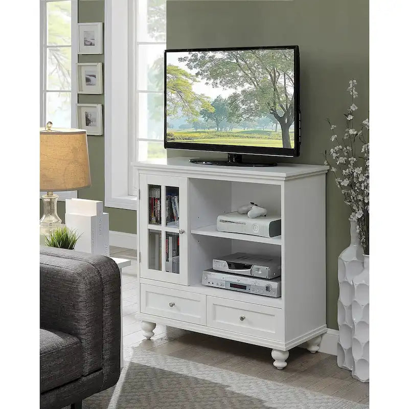 Meuble TV Highboy 40 po à 2 tiroirs avec armoire de rangement et étagères