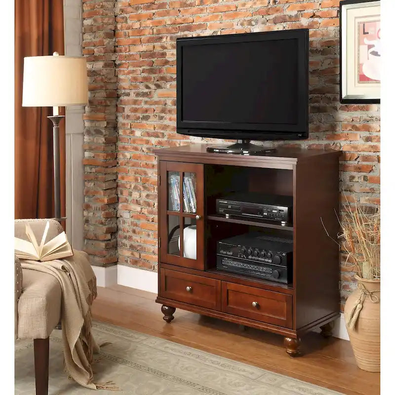 Meuble TV Highboy 40 po à 2 tiroirs avec armoire de rangement et étagères