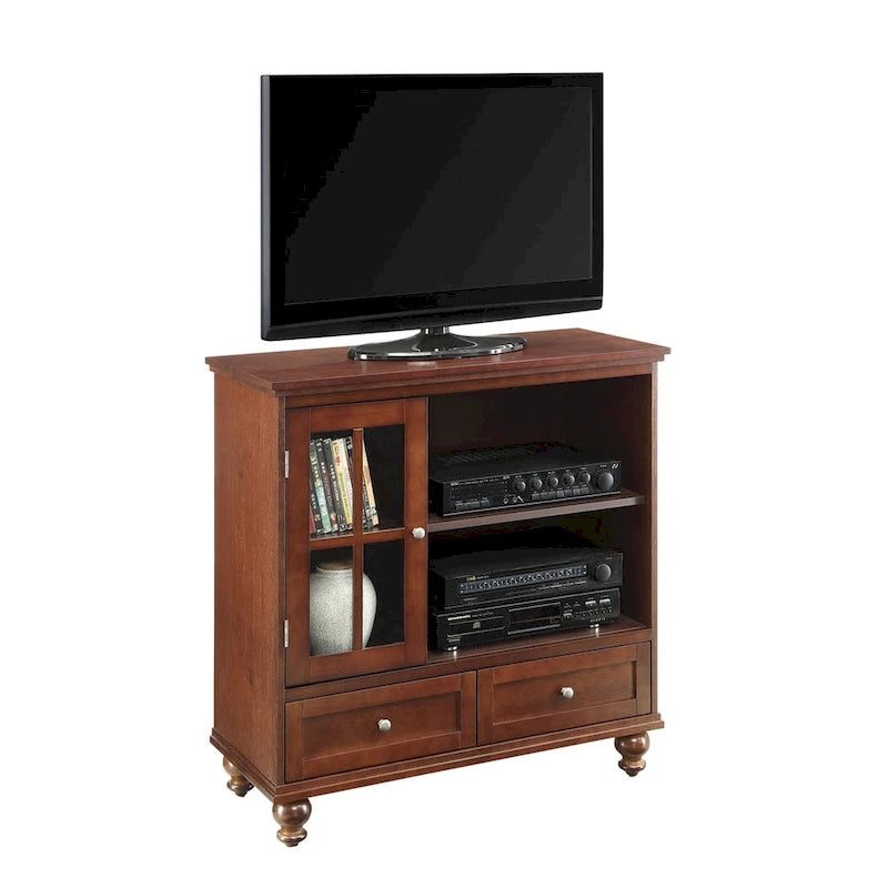 Meuble TV Highboy 40 po à 2 tiroirs avec armoire de rangement et étagères