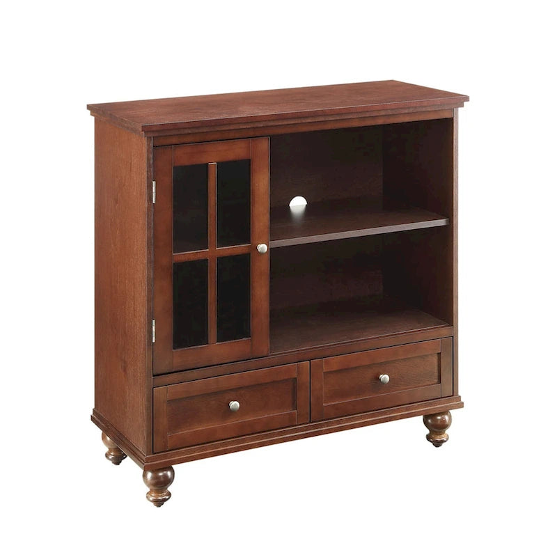 Meuble TV Highboy 40 po à 2 tiroirs avec armoire de rangement et étagères