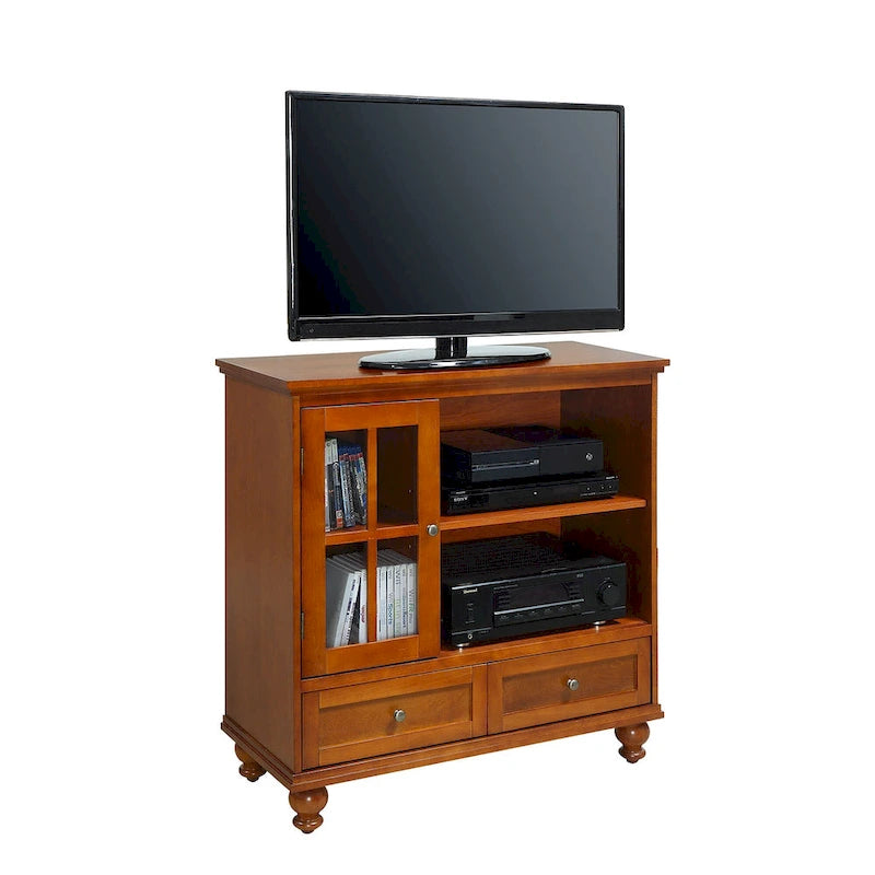 Meuble TV Highboy 40 po à 2 tiroirs avec armoire de rangement et étagères