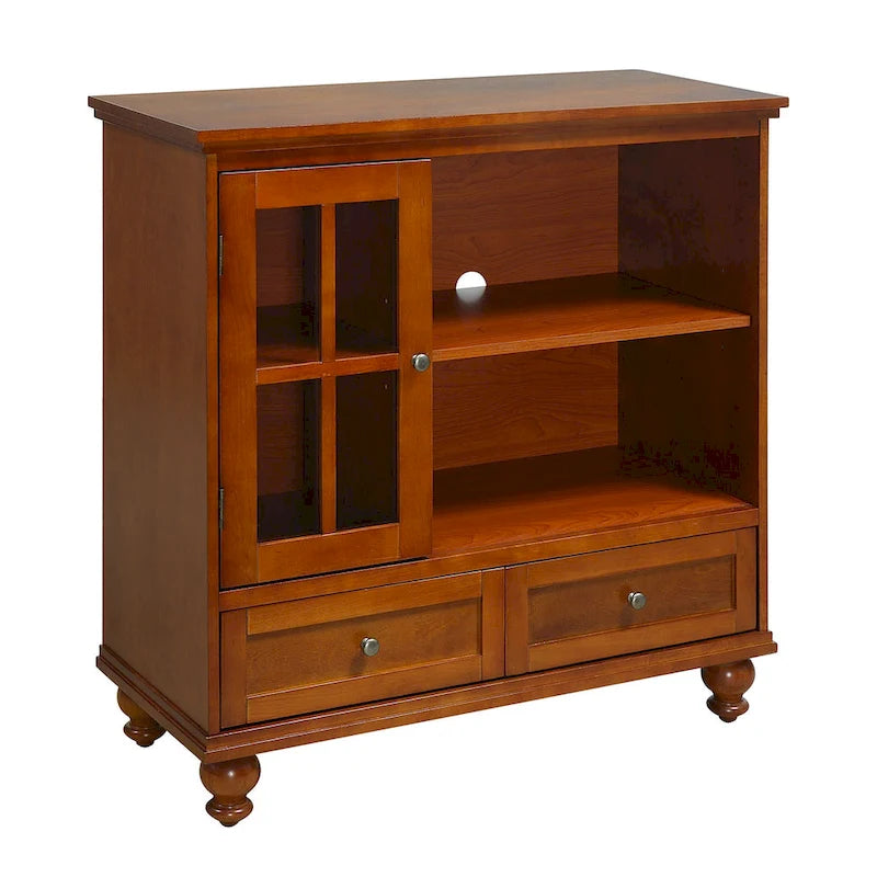 Meuble TV Highboy 40 po à 2 tiroirs avec armoire de rangement et étagères