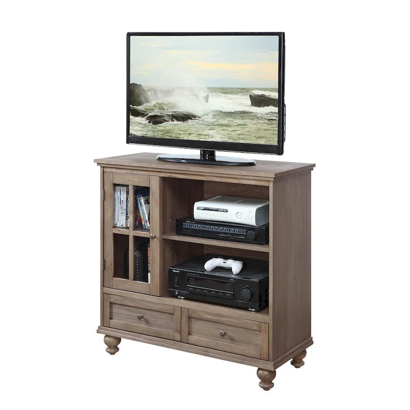 Meuble TV Highboy 40 po à 2 tiroirs avec armoire de rangement et étagères