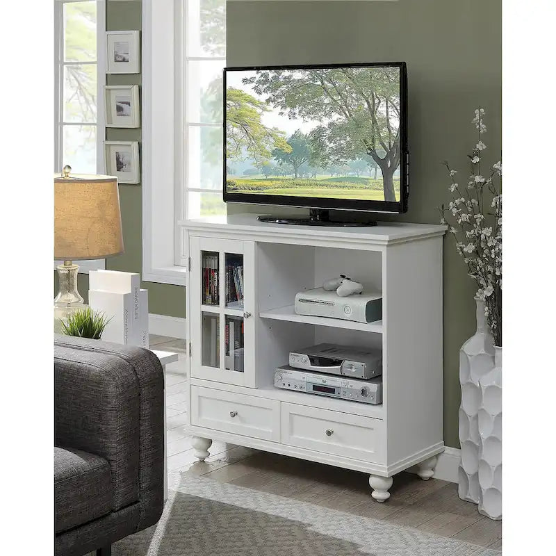 Meuble TV Highboy 40 po à 2 tiroirs avec armoire de rangement et étagères