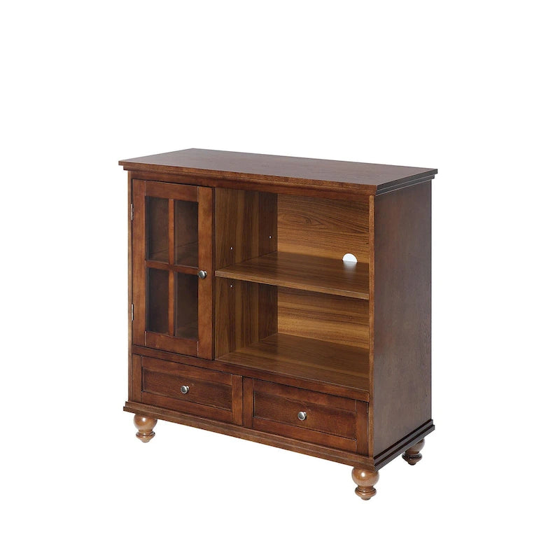 Meuble TV Highboy 40 po à 2 tiroirs avec armoire de rangement et étagères