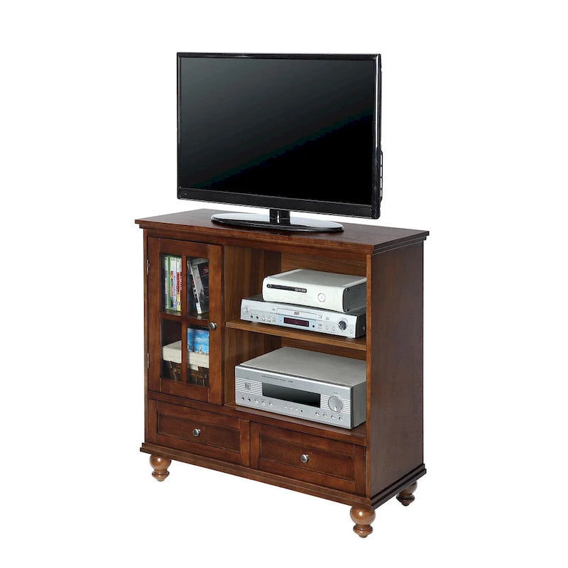 Meuble TV Highboy 40 po à 2 tiroirs avec armoire de rangement et étagères