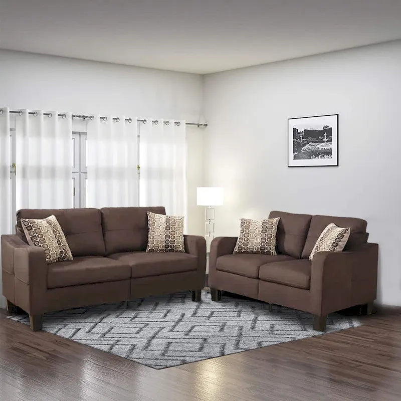 Ensemble de canapés 2 pièces Polyfiber avec coussins décoratifs marron