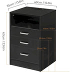 Table de chevet 3 tiroirs Rangement ouvert Station de charge