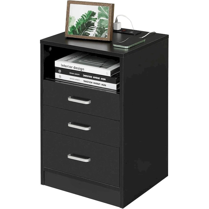 Table de chevet 3 tiroirs Rangement ouvert Station de charge