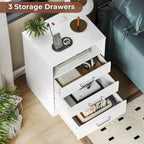 Table de chevet 3 tiroirs Rangement ouvert Station de charge