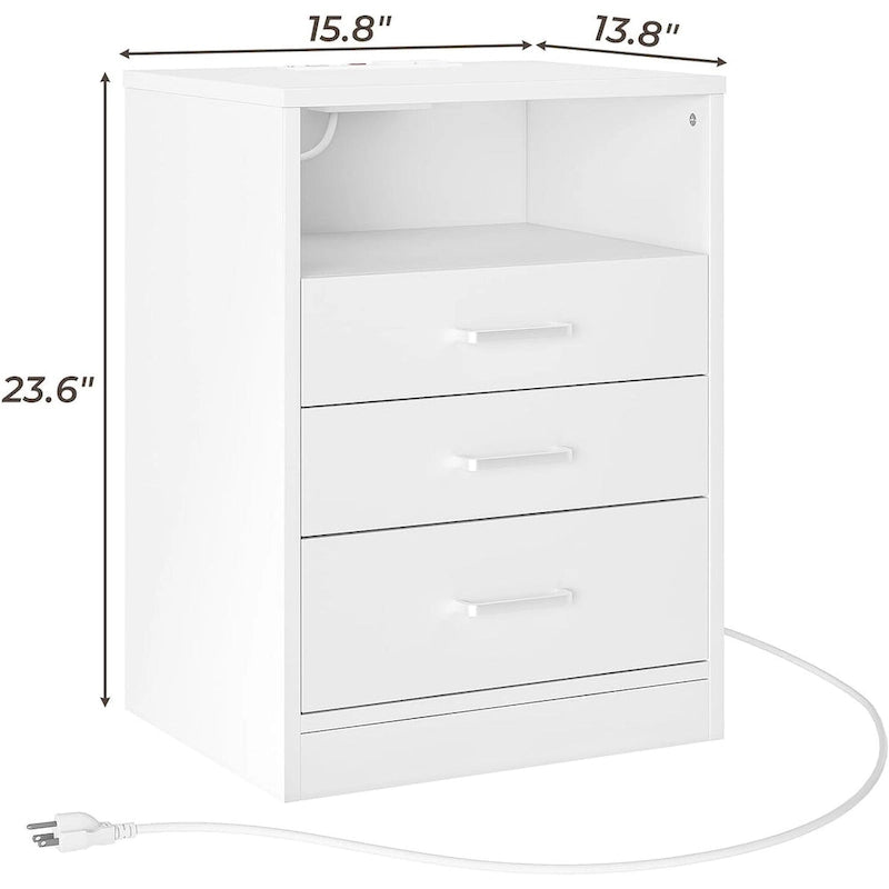 Table de chevet 3 tiroirs Rangement ouvert Station de charge