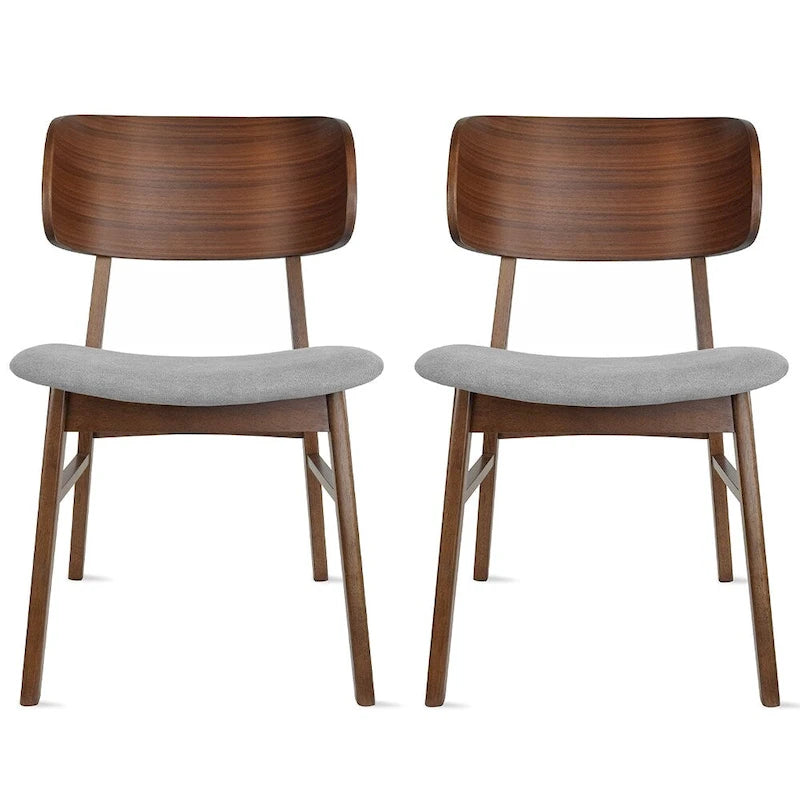 Lot de 2 chaises de salle à manger rétro avec pieds en bois marron, dossier incurvé et assise rembourrée en tissu