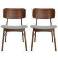 Lot de 2 chaises de salle à manger rétro avec pieds en bois marron, dossier incurvé et assise rembourrée en tissu