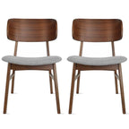 Lot de 2 chaises de salle à manger rétro avec pieds en bois marron, dossier incurvé et assise rembourrée en tissu