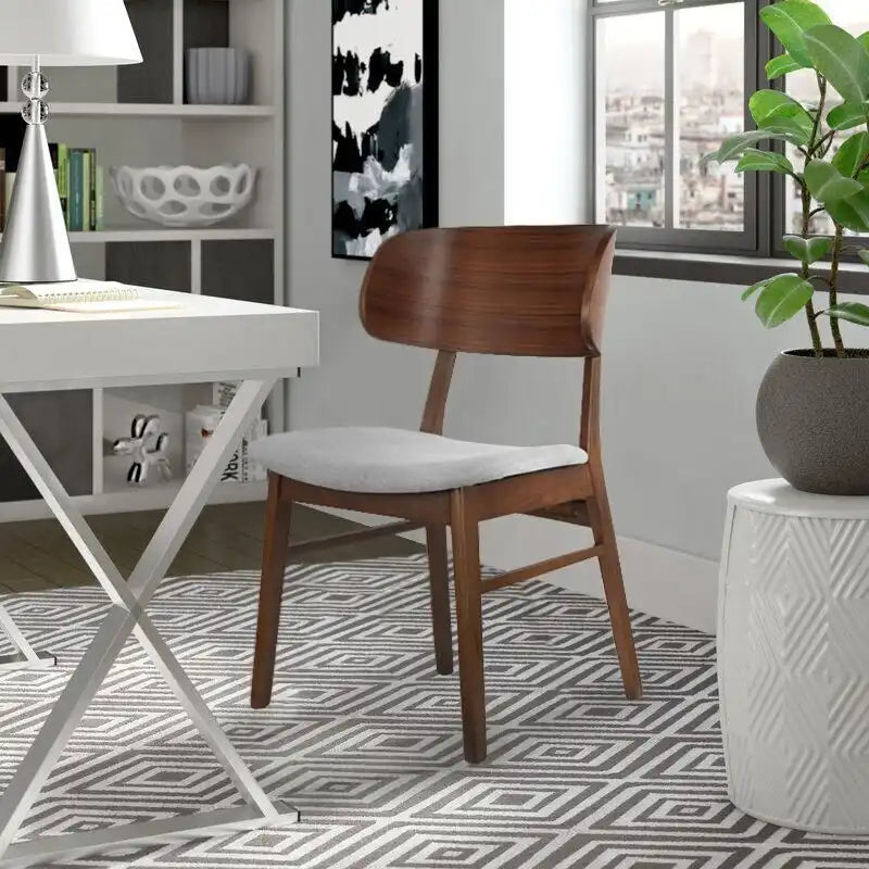 Lot de 2 chaises de salle à manger rétro avec pieds en bois marron, dossier incurvé et assise rembourrée en tissu
