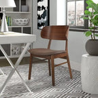 Lot de 2 chaises de salle à manger rétro avec pieds en bois marron, dossier incurvé et assise rembourrée en tissu
