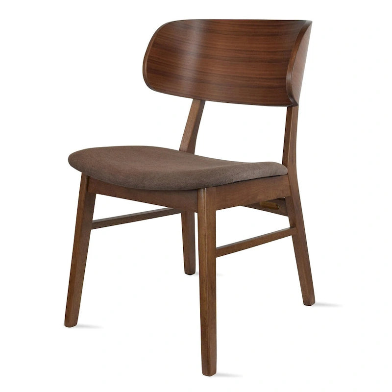 Lot de 2 chaises de salle à manger rétro avec pieds en bois marron, dossier incurvé et assise rembourrée en tissu