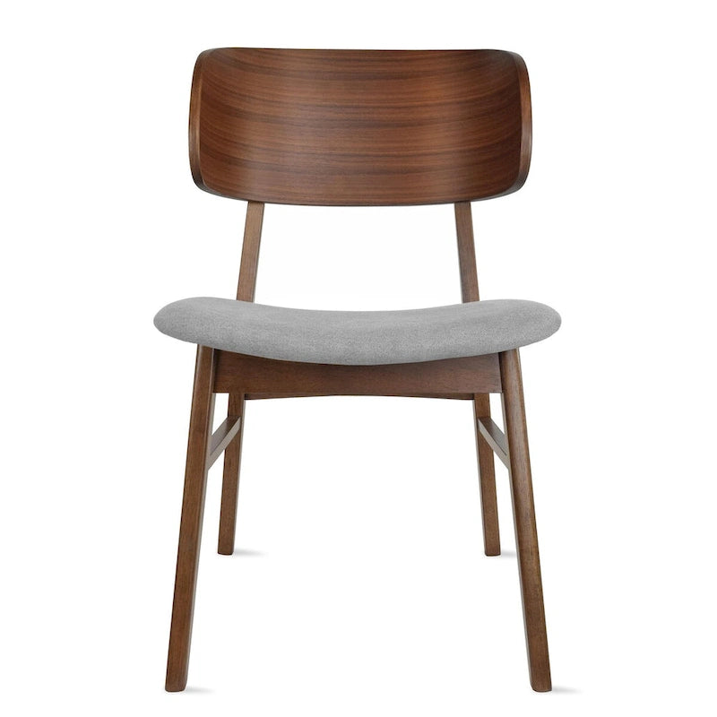 Lot de 2 chaises de salle à manger rétro avec pieds en bois marron, dossier incurvé et assise rembourrée en tissu