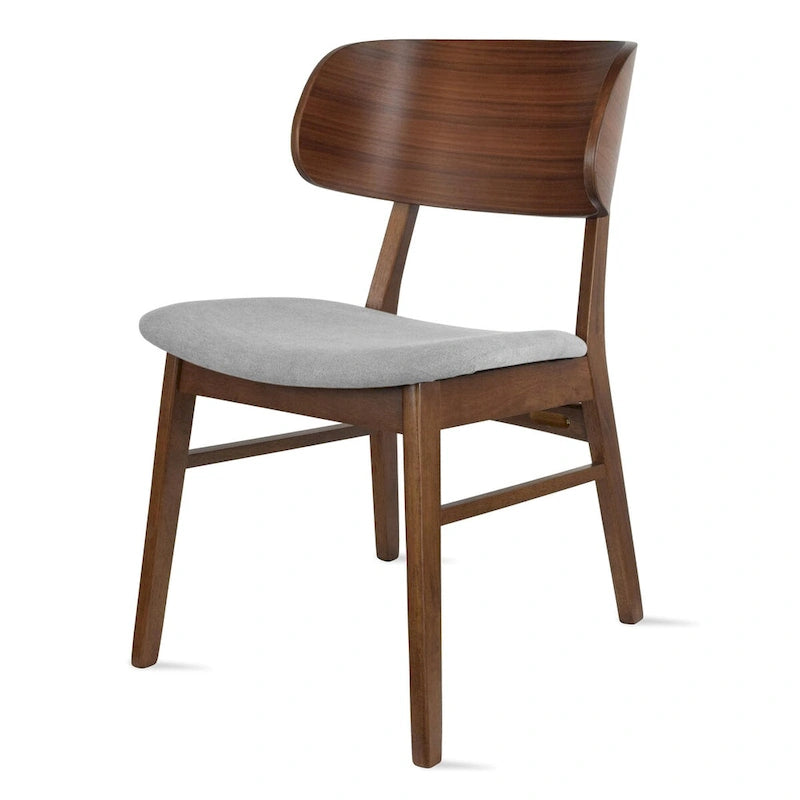 Lot de 2 chaises de salle à manger rétro avec pieds en bois marron, dossier incurvé et assise rembourrée en tissu