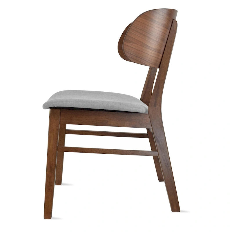 Lot de 2 chaises de salle à manger rétro avec pieds en bois marron, dossier incurvé et assise rembourrée en tissu