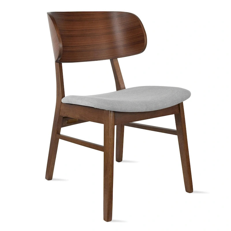 Lot de 2 chaises de salle à manger rétro avec pieds en bois marron, dossier incurvé et assise rembourrée en tissu